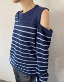 Navy Double Layer Stripe Top #250342